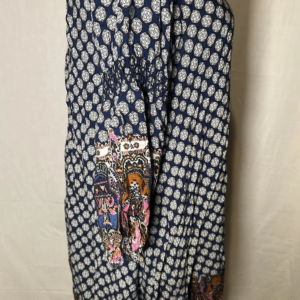 Umgee USA Womens small Tunic Dress Blue Embroidered Boho Aline Medallion - Picture 3 of 5